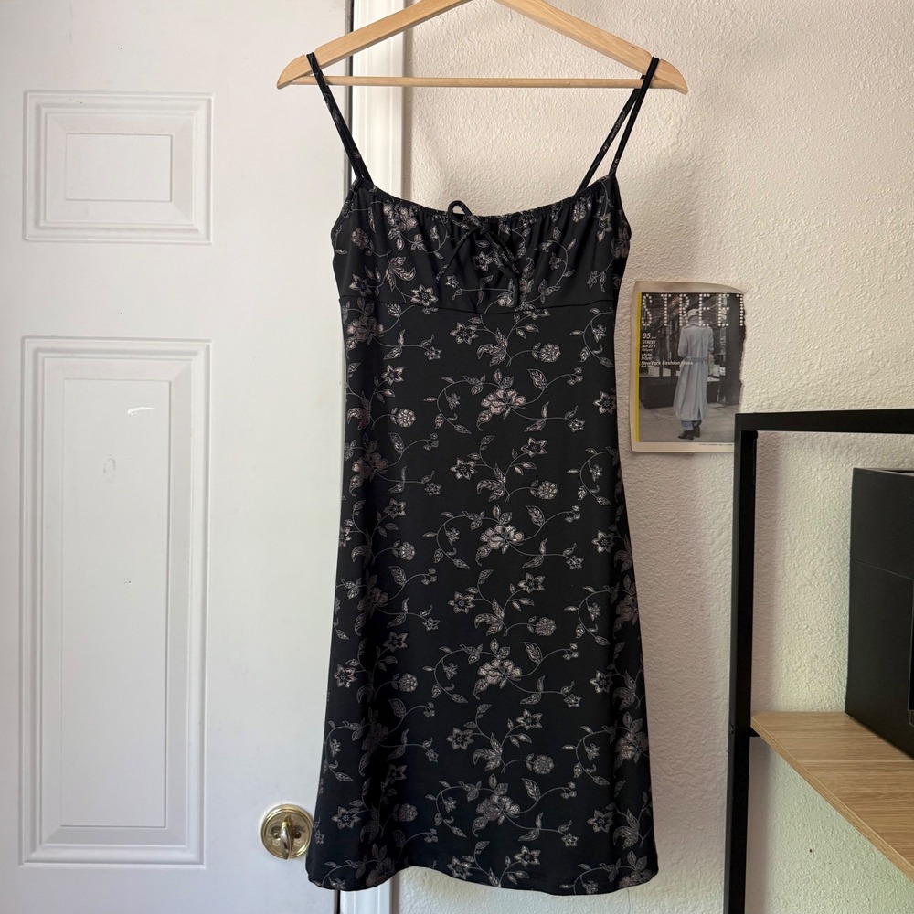 FOREVER 21‎ Vintage y2k black floral babydoll sleeveless knit midi dress